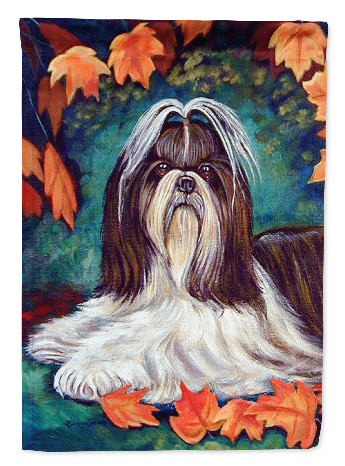 Autumn Leaves Shih Tzu Flag Garden Size.