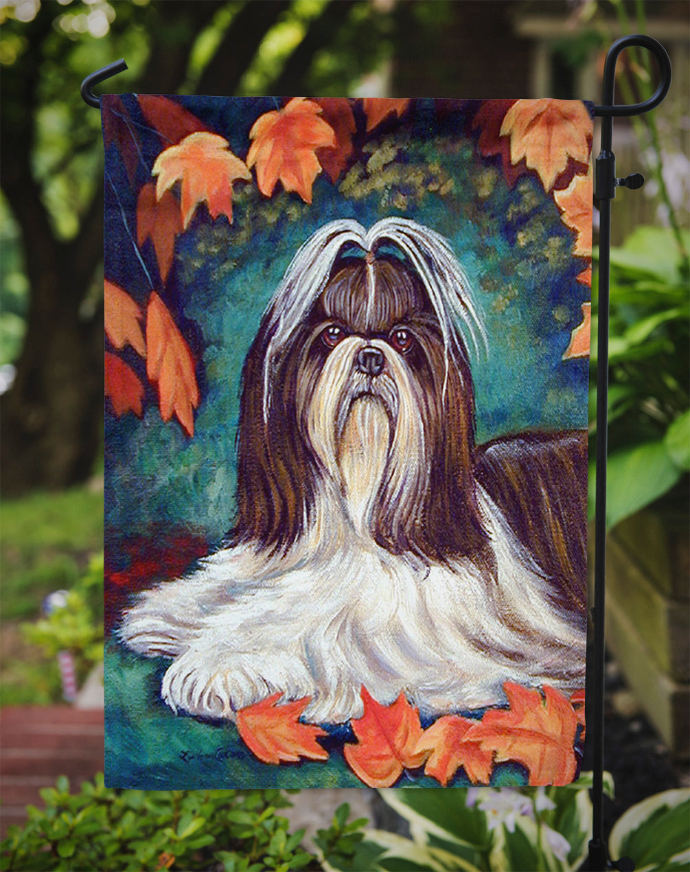 Autumn Leaves Shih Tzu Flag Garden Size.