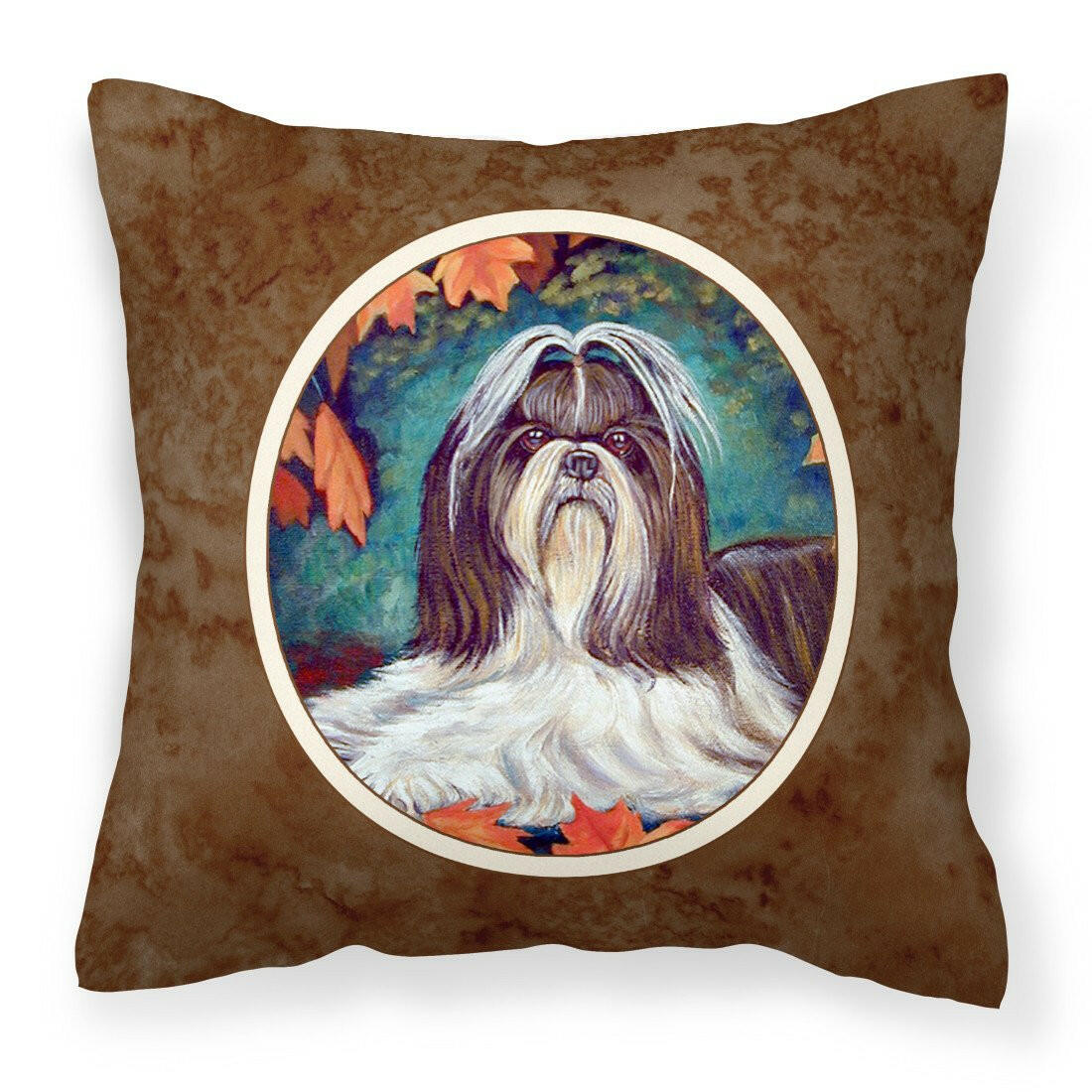 Autumn Leaves Shih Tzu Fabric Decorative Pillow 7182PW1414 - the-store.com