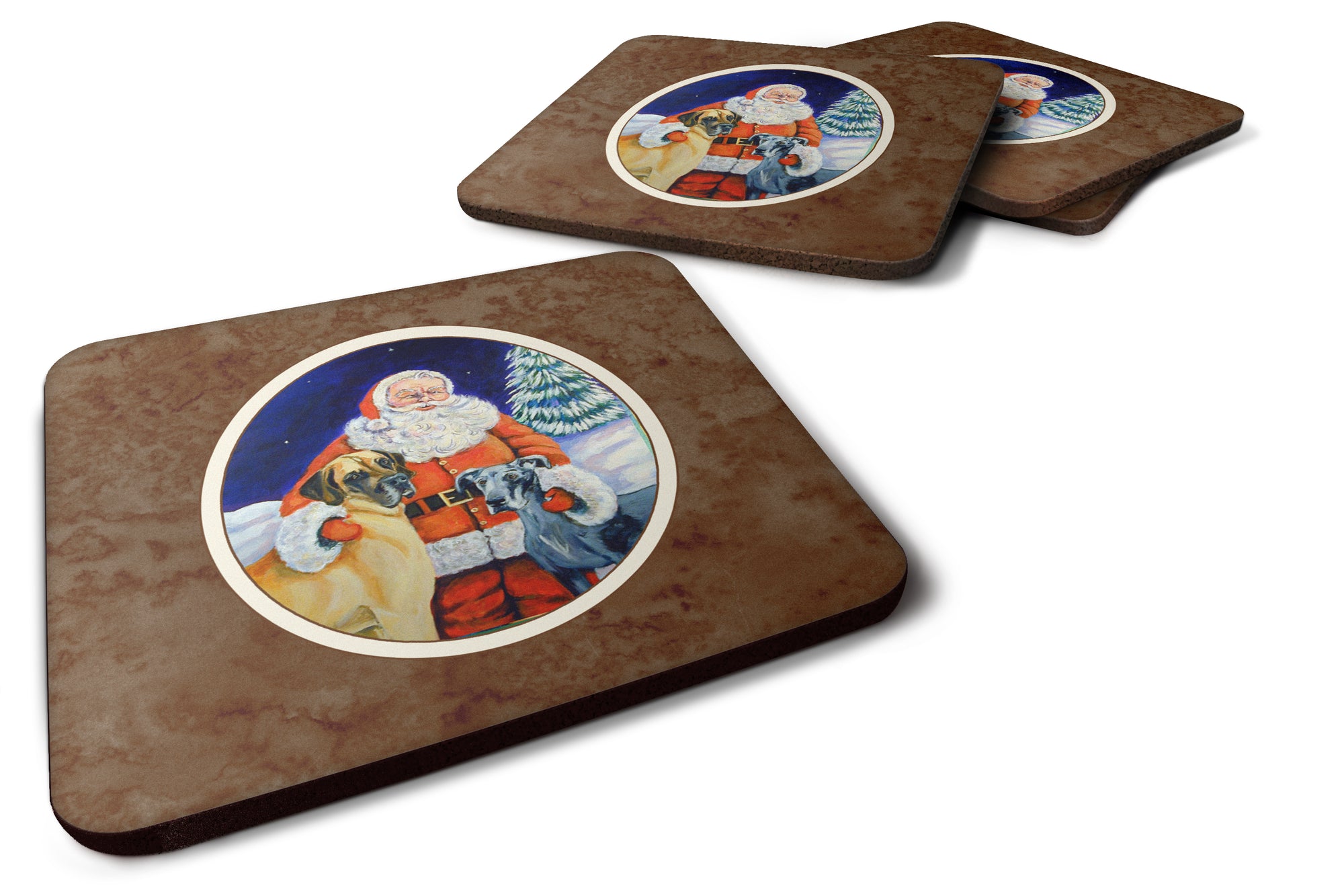 Santa Claus with Great Dane Foam Coaster Set of 4 7232FC - the-store.com