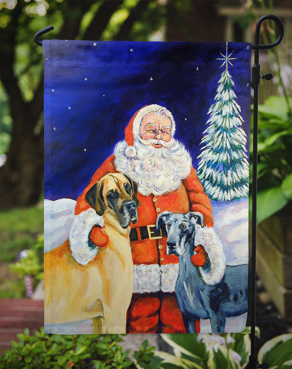 Santa Claus with Great Dane Flag Garden Size.