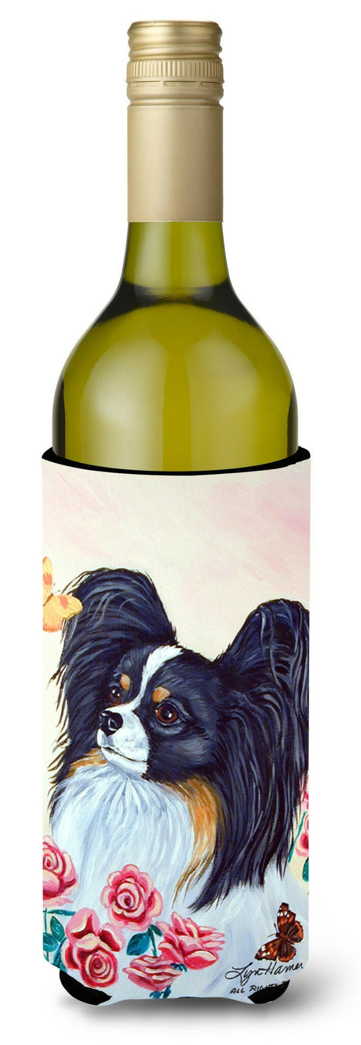 Papillon Wine Bottle Beverage Insulator Beverage Insulator Hugger 7236LITERK by Caroline&#39;s Treasures