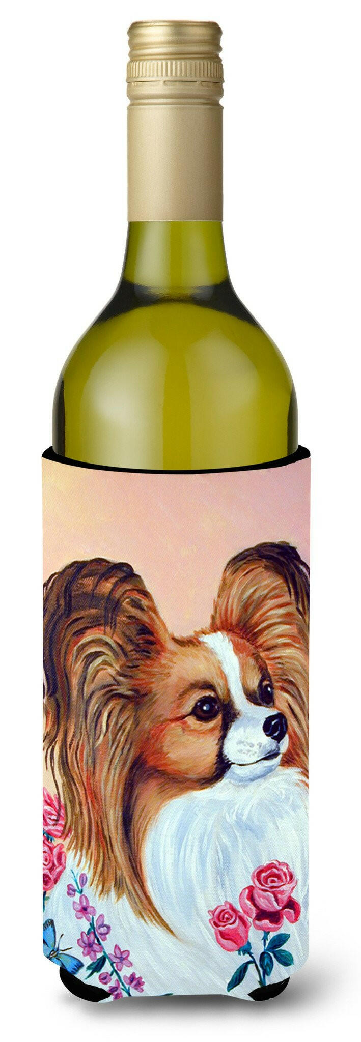 Papillon Wine Bottle Beverage Insulator Beverage Insulator Hugger 7237LITERK by Caroline's Treasures