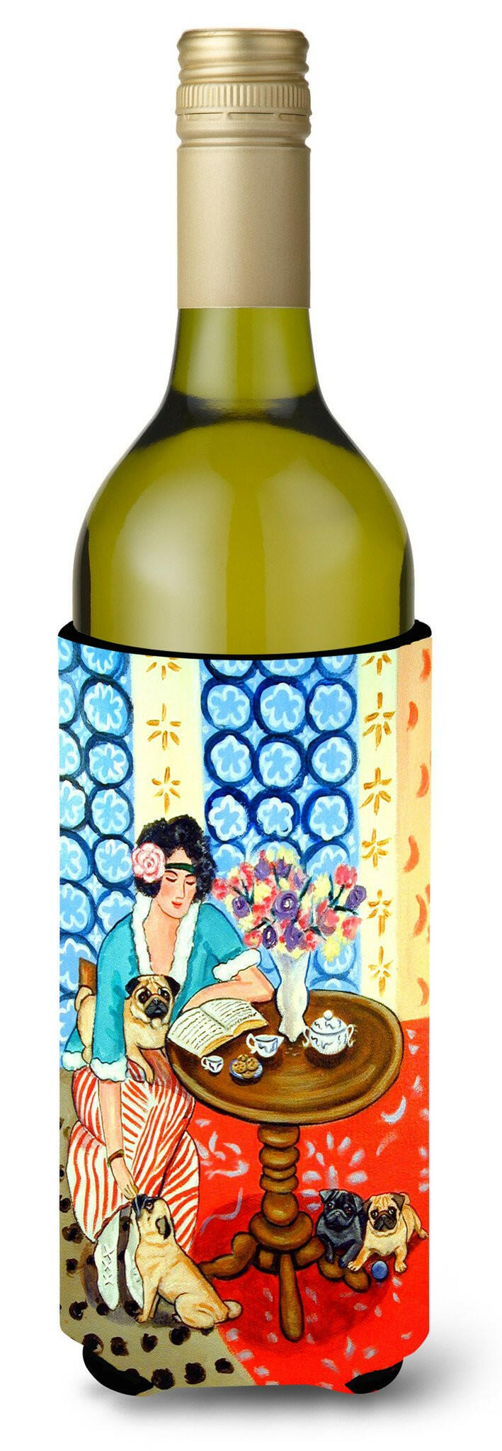 Lady with her Pug Wine Bottle Beverage Insulator Beverage Insulator Hugger 7259LITERK by Caroline&#39;s Treasures