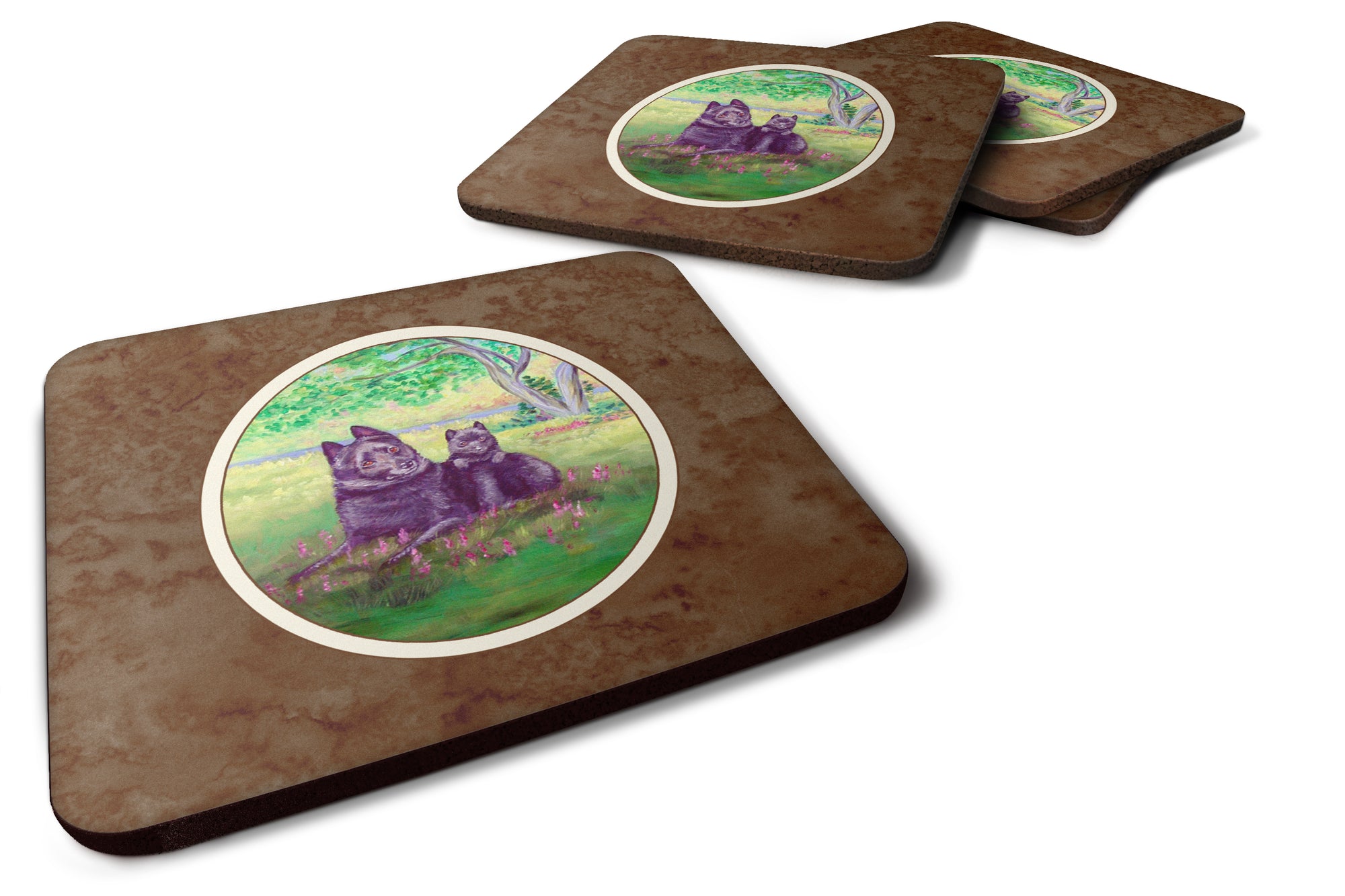 Schipperke and puppy Foam Coaster Set of 4 7263FC - the-store.com