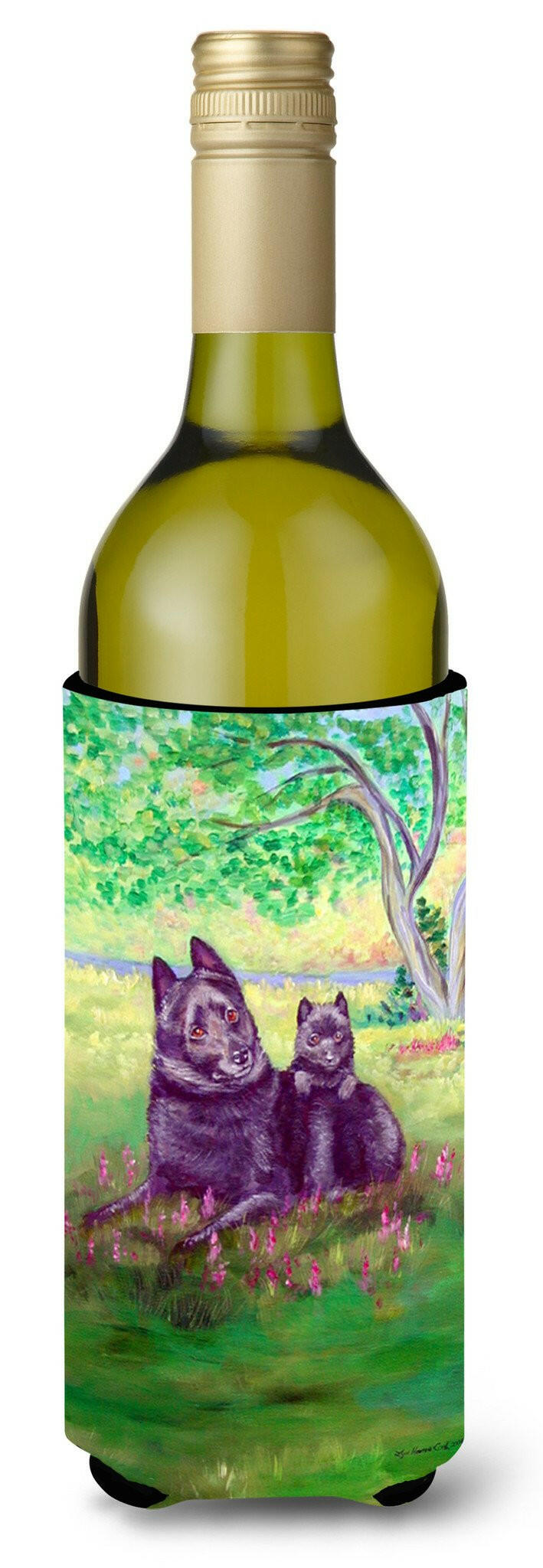 Schipperke and puppy Wine Bottle Beverage Insulator Beverage Insulator Hugger by Caroline's Treasures