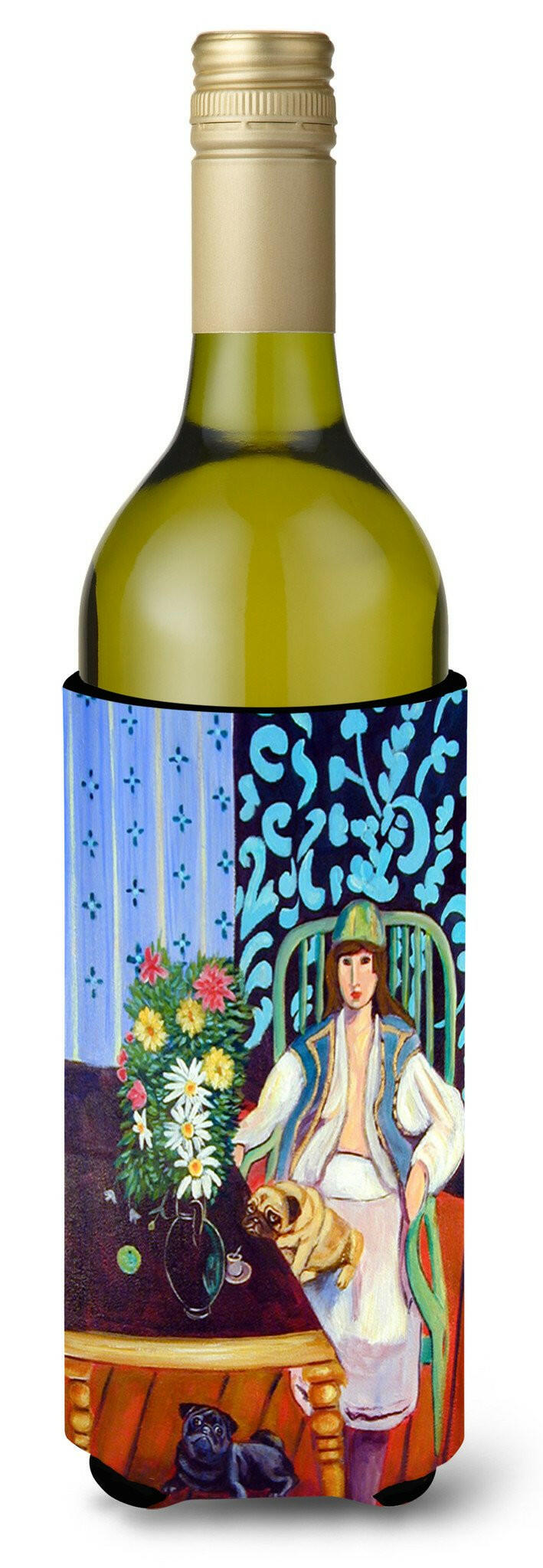 Lady with her Pug Wine Bottle Beverage Insulator Beverage Insulator Hugger 7265LITERK by Caroline&#39;s Treasures