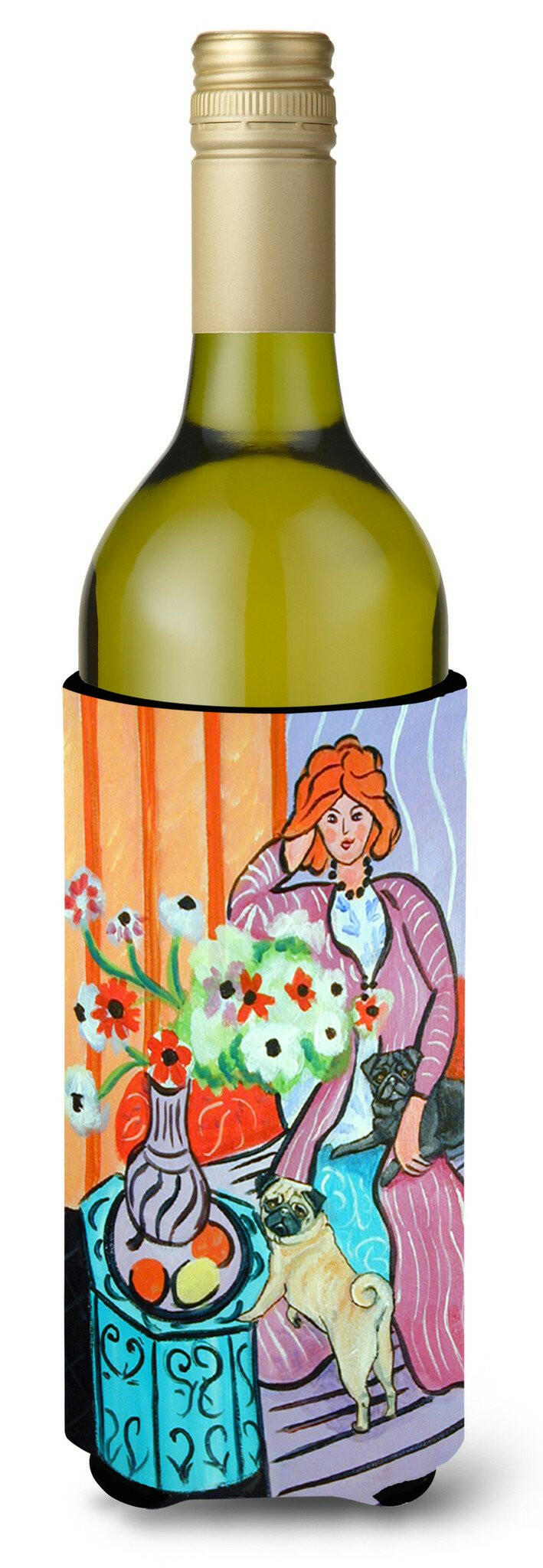 Lady with her Pug Wine Bottle Beverage Insulator Beverage Insulator Hugger 7266LITERK by Caroline&#39;s Treasures