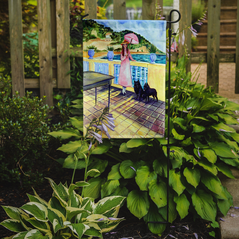 Lady with her Schipperke Flag Garden Size.