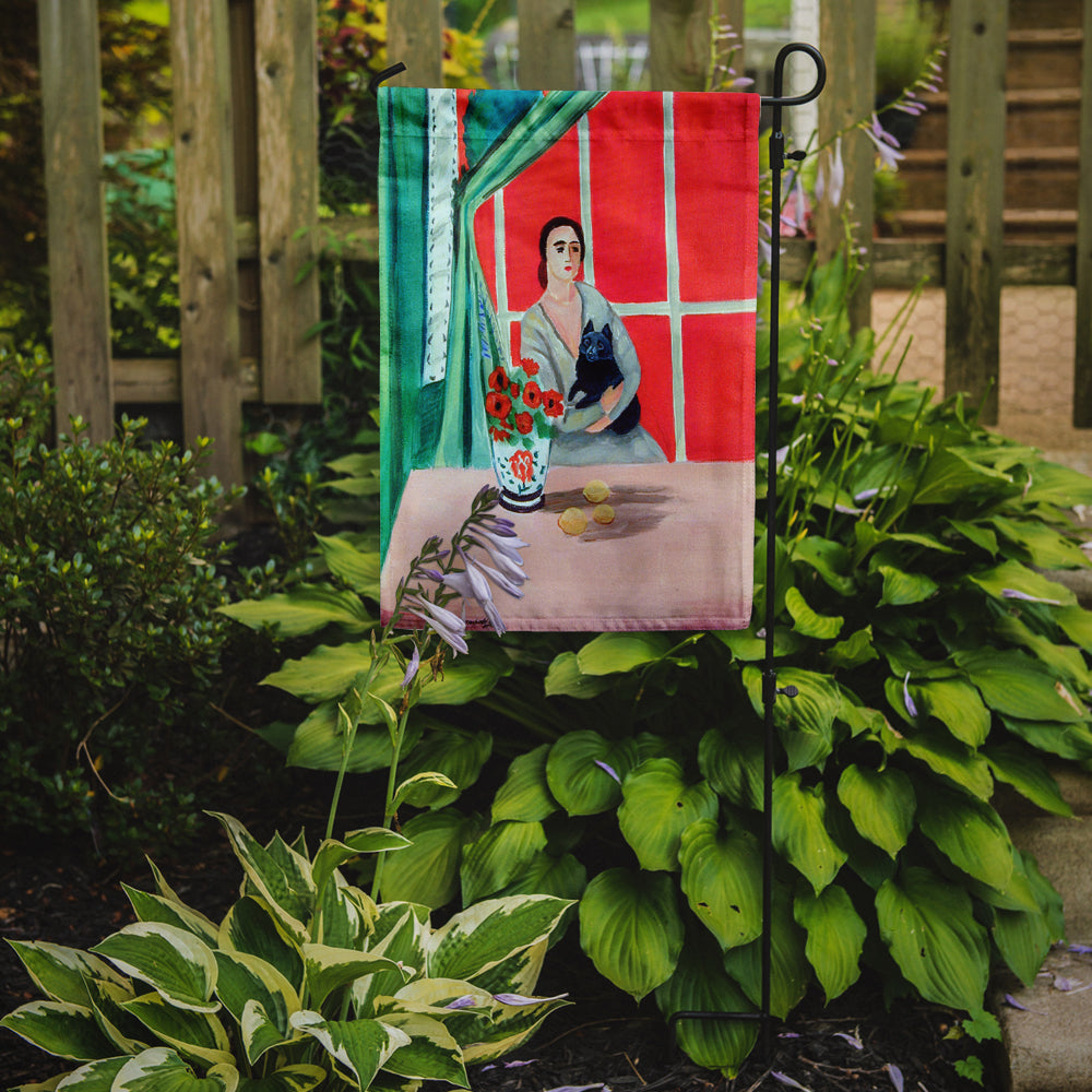 Lady with her Schipperke Flag Garden Size.