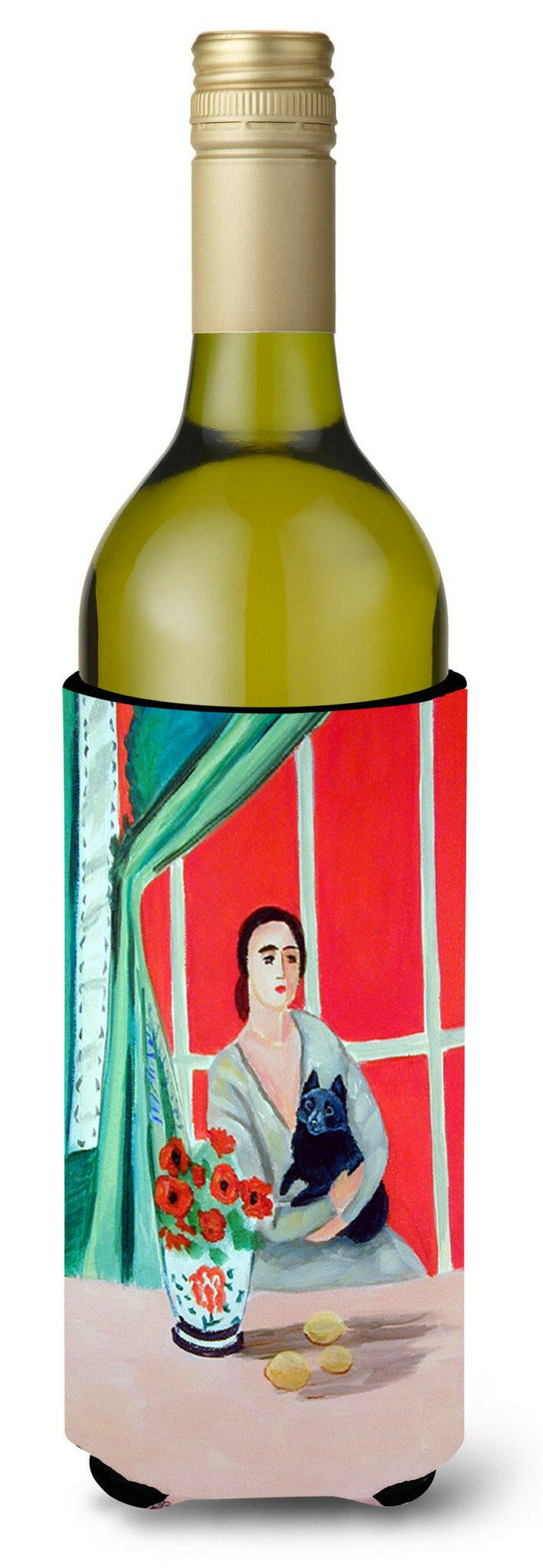 Lady with her Schipperke Wine Bottle Beverage Insulator Beverage Insulator Hugger 7269LITERK by Caroline's Treasures