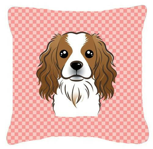 Checkerboard Pink Cavalier Spaniel Canvas Fabric Decorative Pillow BB1224PW1414 - the-store.com