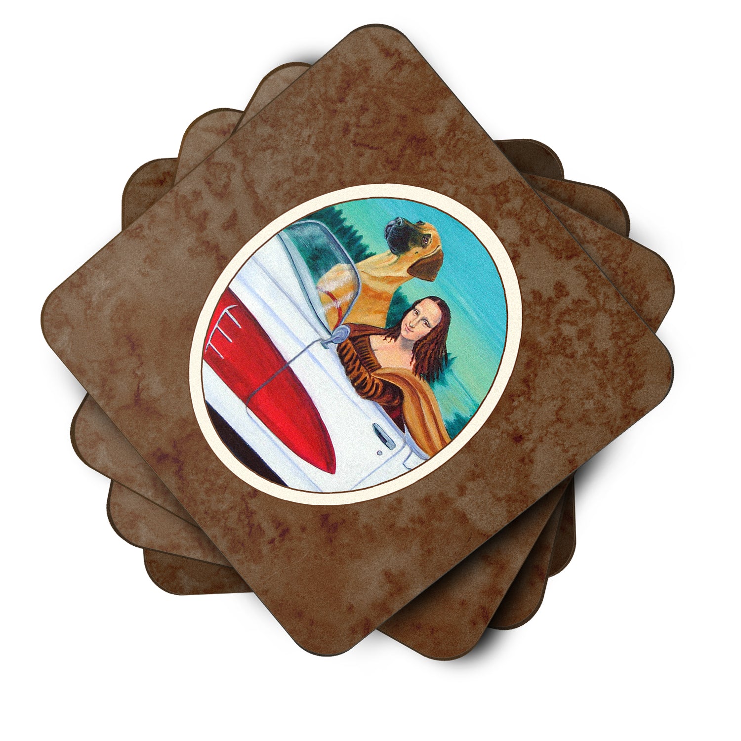 Great Dane with Mona Lisa Foam Coaster Set of 4 7282FC - the-store.com