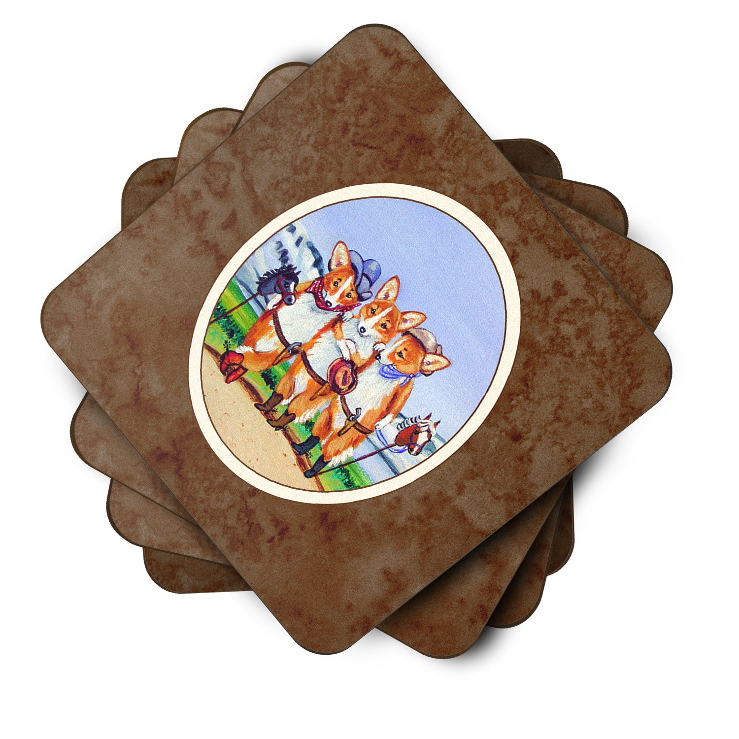 Cowboy Corgi Foam Coaster Set of 4 7283FC - the-store.com