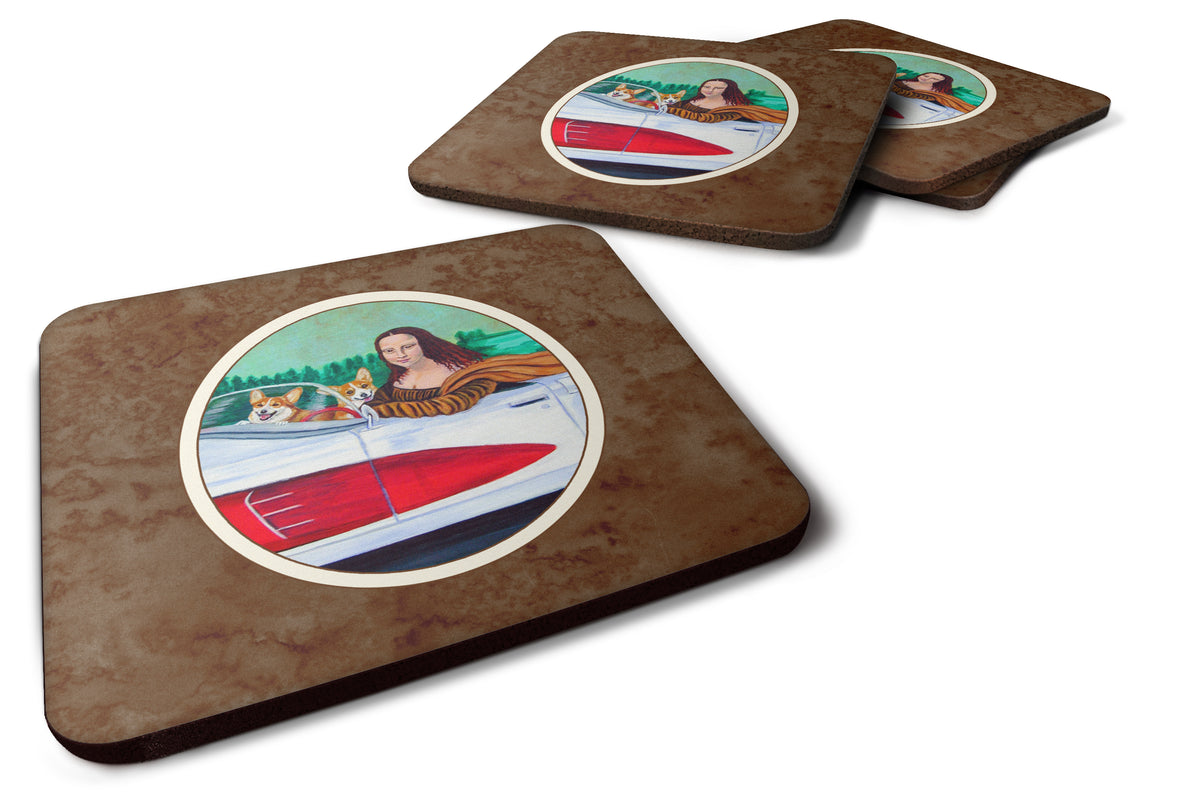 Mona Lisa with  Corgi Foam Coaster Set of 4 7284FC - the-store.com