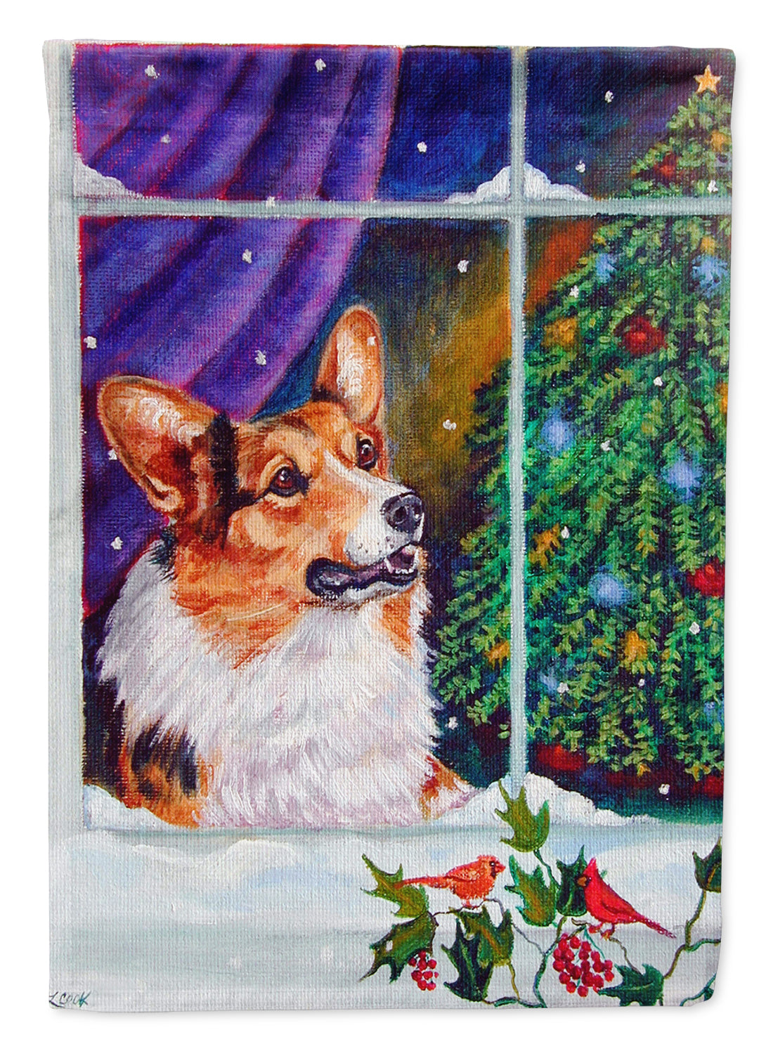 Corgi Christmas Window Flag Canvas House Size 7305CHF  the-store.com.