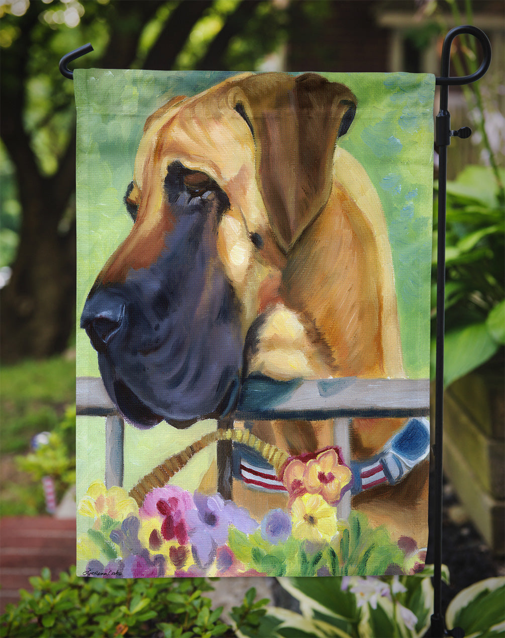 Great Dane Natural Ears Fawn in Flowers Flag Garden Size 7311GF.