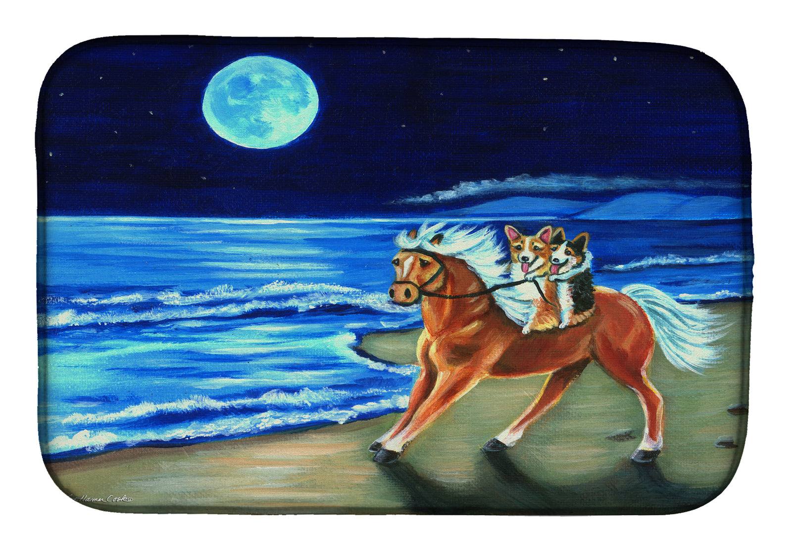 Corgi Beach Ride on Horse Dish Drying Mat 7318DDM  the-store.com.