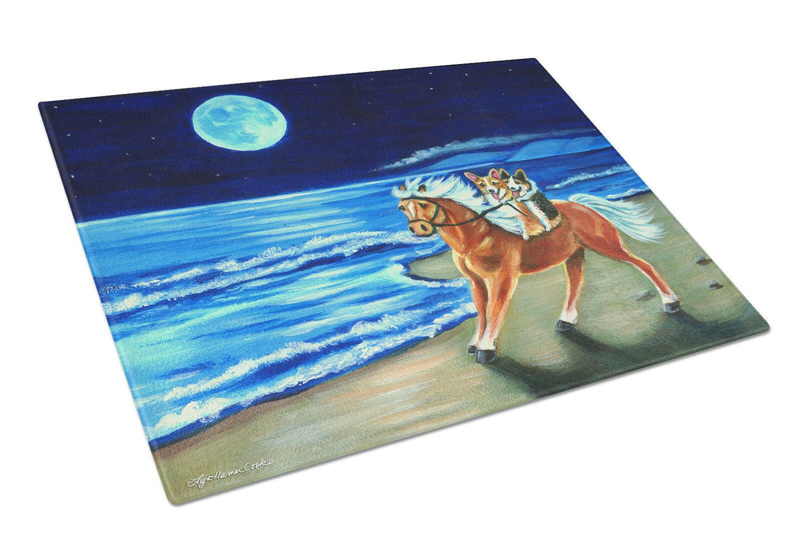 Corgi Beach Ride on Horse Glass Cutting Board Large 7318LCB by Caroline's Treasures