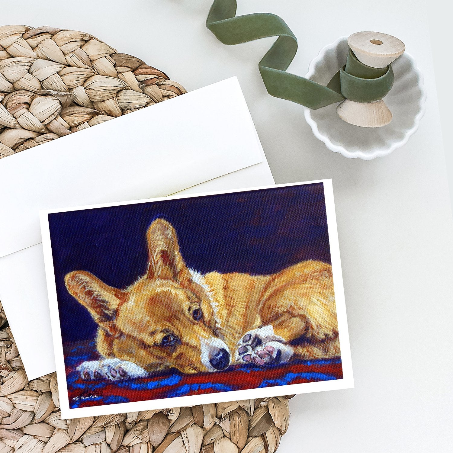 Corgi Blue Lonesome Greeting Cards and Envelopes Pack of 8 - the-store.com