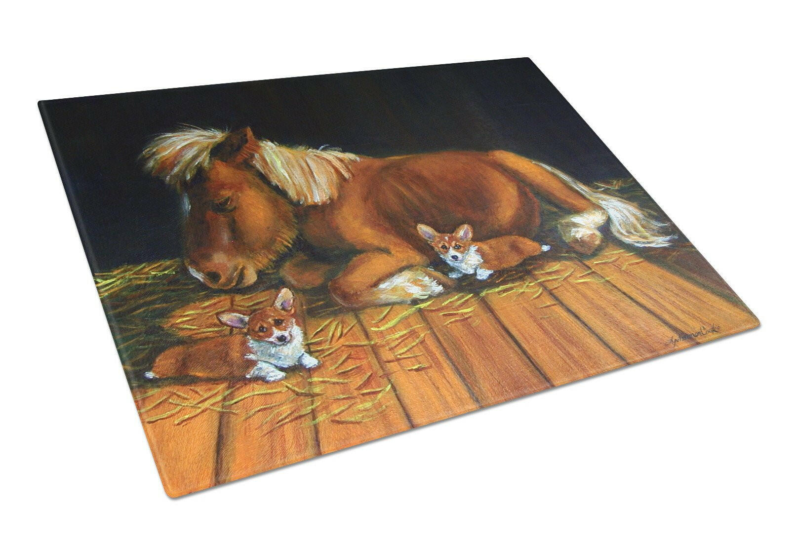 Corgi Snuggles the pony Glass Cutting Board Large 7323LCB by Caroline's Treasures