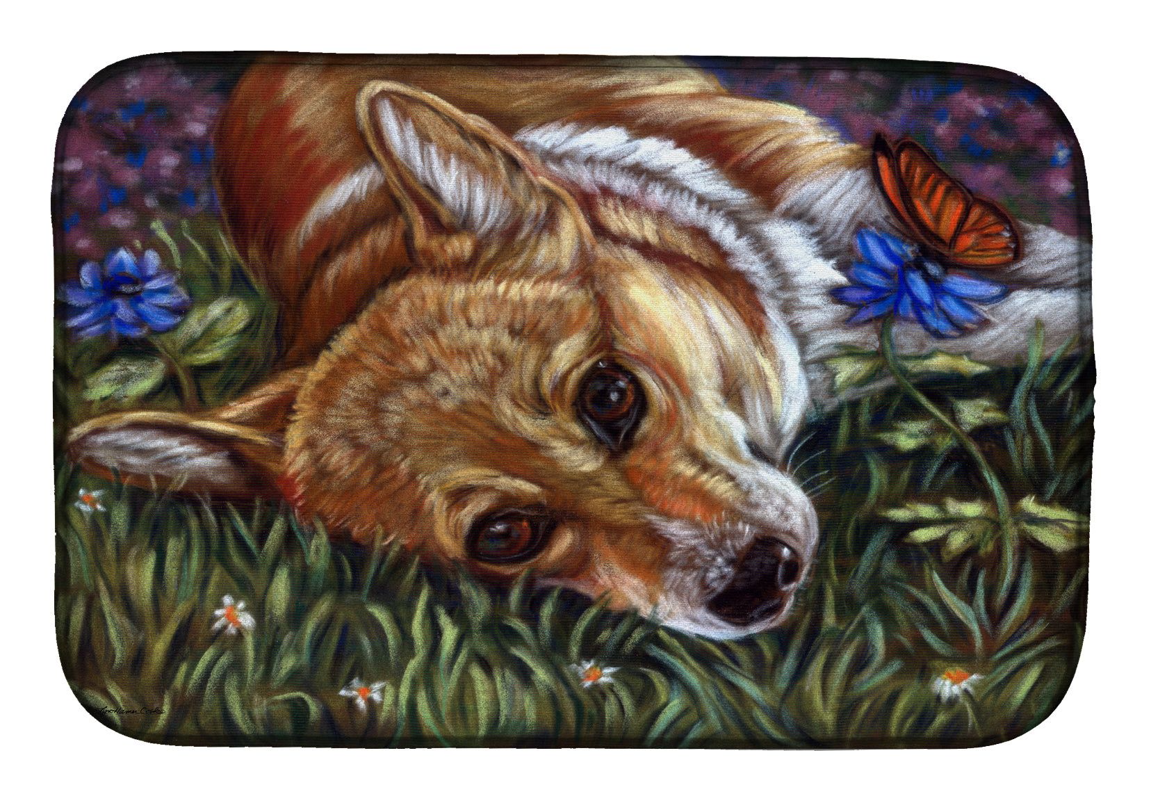 Corgi Pastel Butterfly Dish Drying Mat 7325DDM  the-store.com.