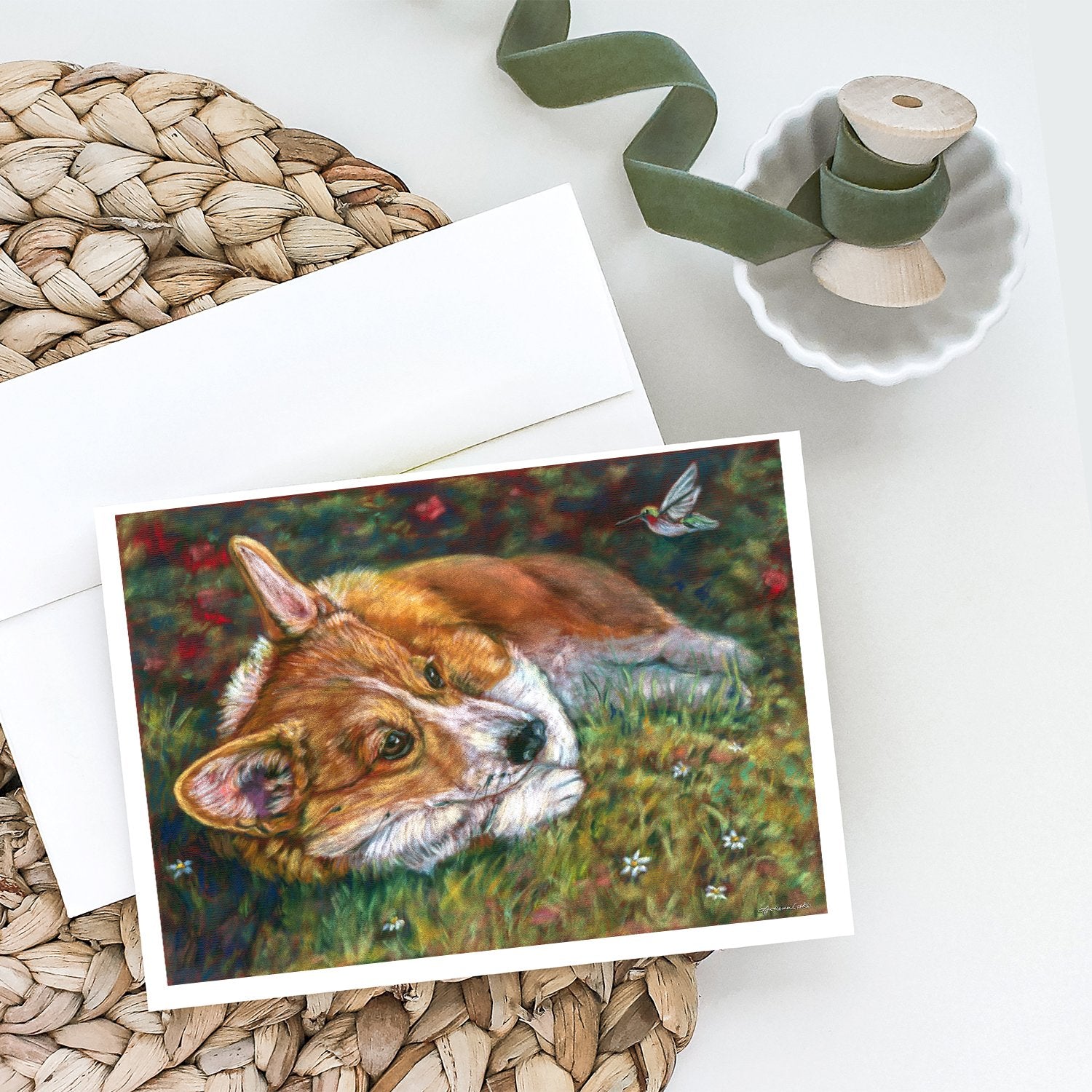 Corgi Pastel Hummingbird Greeting Cards and Envelopes Pack of 8 - the-store.com