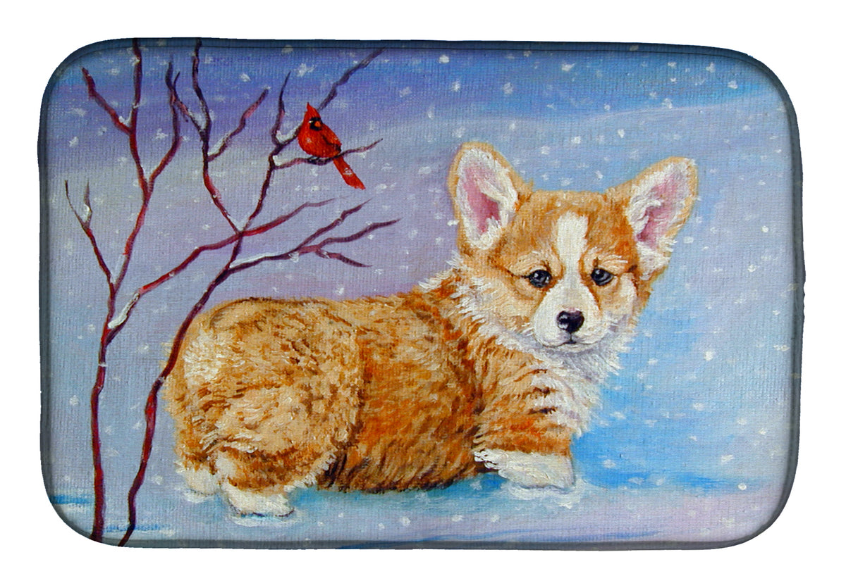 Corgi Pup Snow Cardinal Dish Drying Mat 7327DDM  the-store.com.