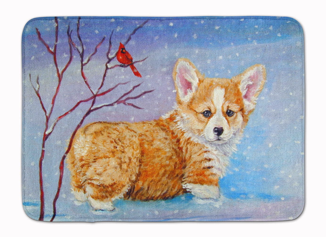 Corgi Pup Snow Cardinal Machine Washable Memory Foam Mat 7327RUG - the-store.com