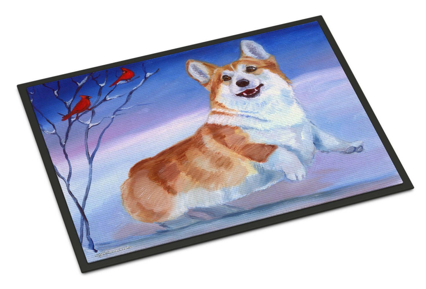 Corgi Snow Cardinal Indoor or Outdoor Mat 18x27 7328MAT - the-store.com