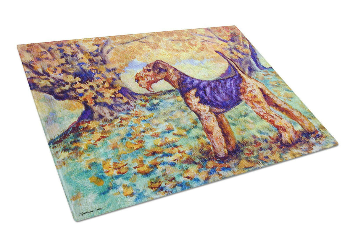 Autumn Airedale Terrier Glass Cutting Board Large 7343LCB by Caroline&#39;s Treasures