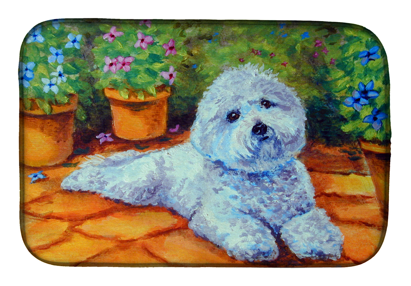 Bichon Frise on the patio Dish Drying Mat 7346DDM  the-store.com.