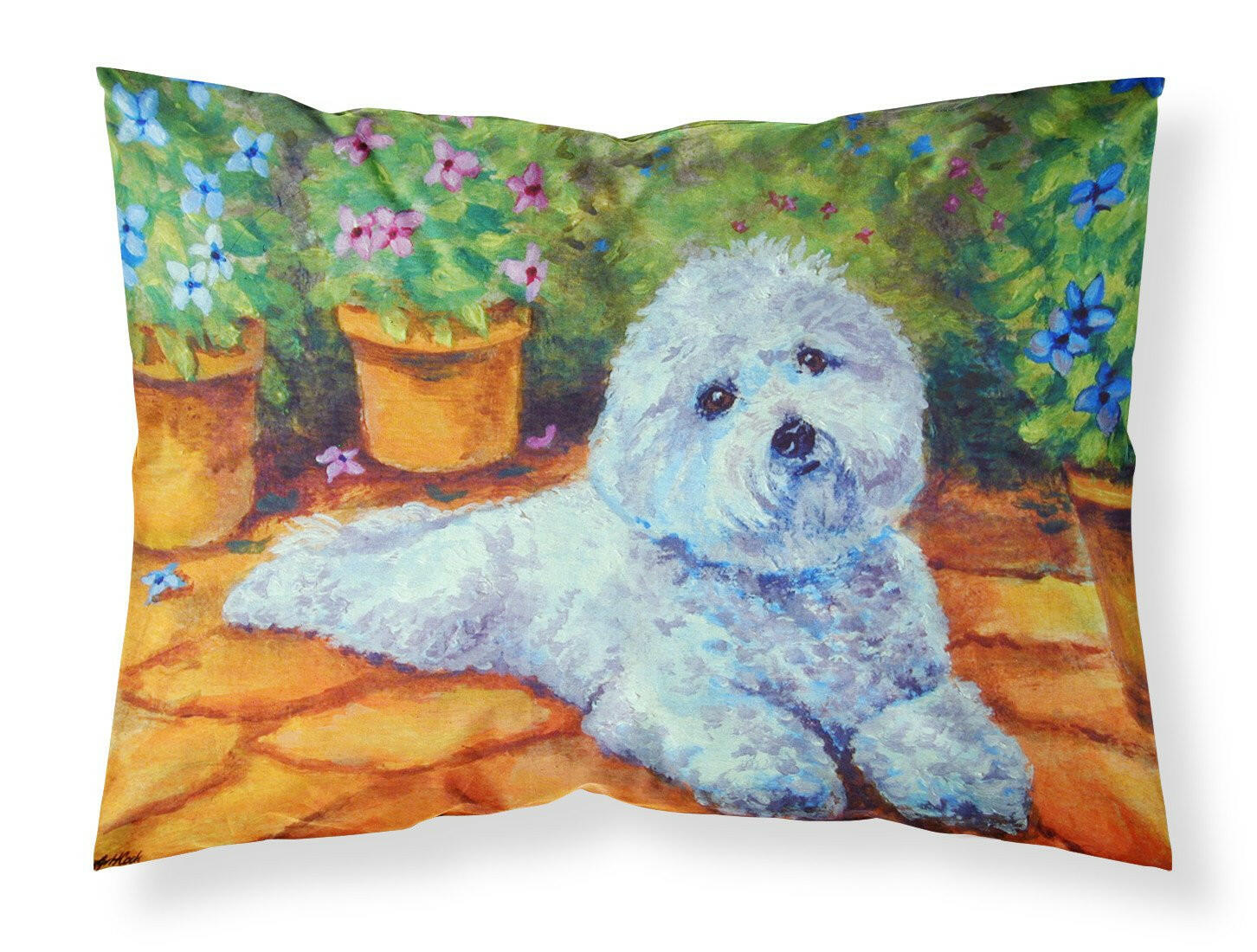 Bichon Frise on the patio Fabric Standard Pillowcase 7346PILLOWCASE by Caroline's Treasures