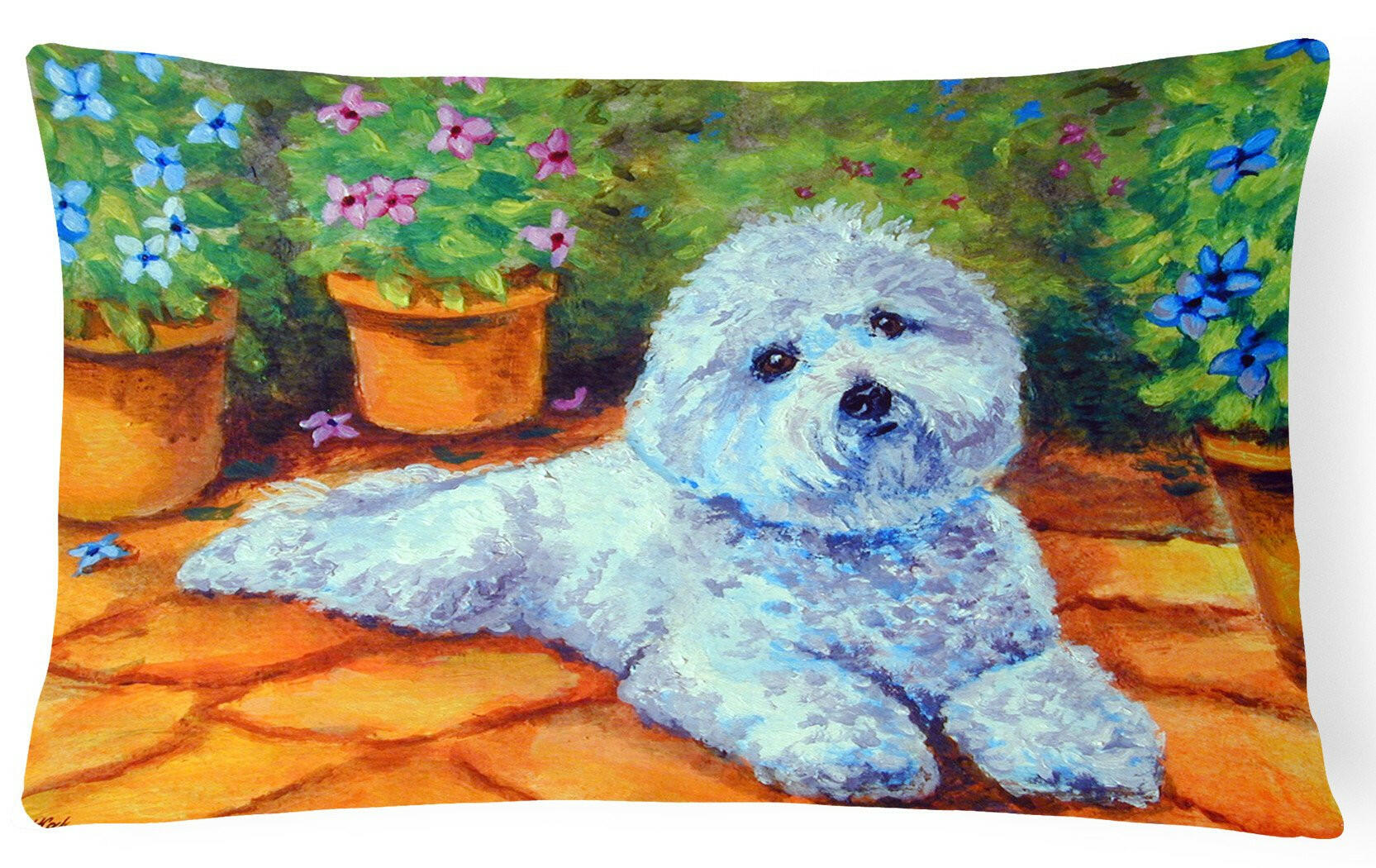 Bichon Frise on the patio Fabric Decorative Pillow 7346PW1216 by Caroline's Treasures