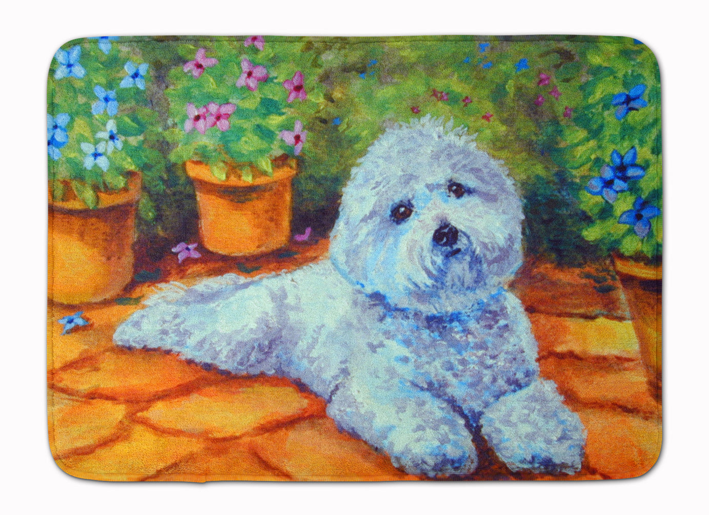 Bichon Frise on the patio Machine Washable Memory Foam Mat 7346RUG - the-store.com