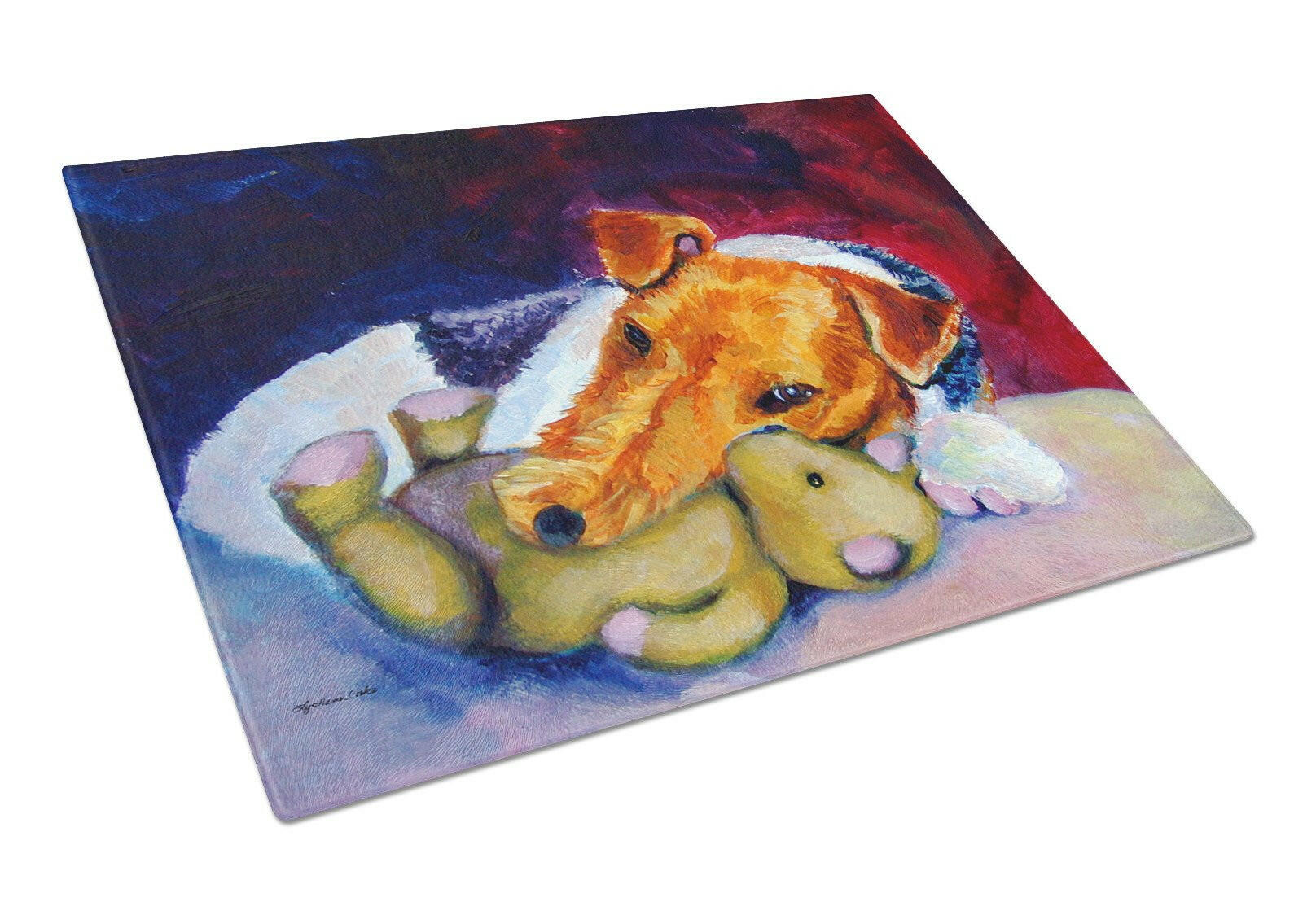 Fox Terrier and Teddy Bear Glass Cutting Board Large 7355LCB by Caroline's Treasures