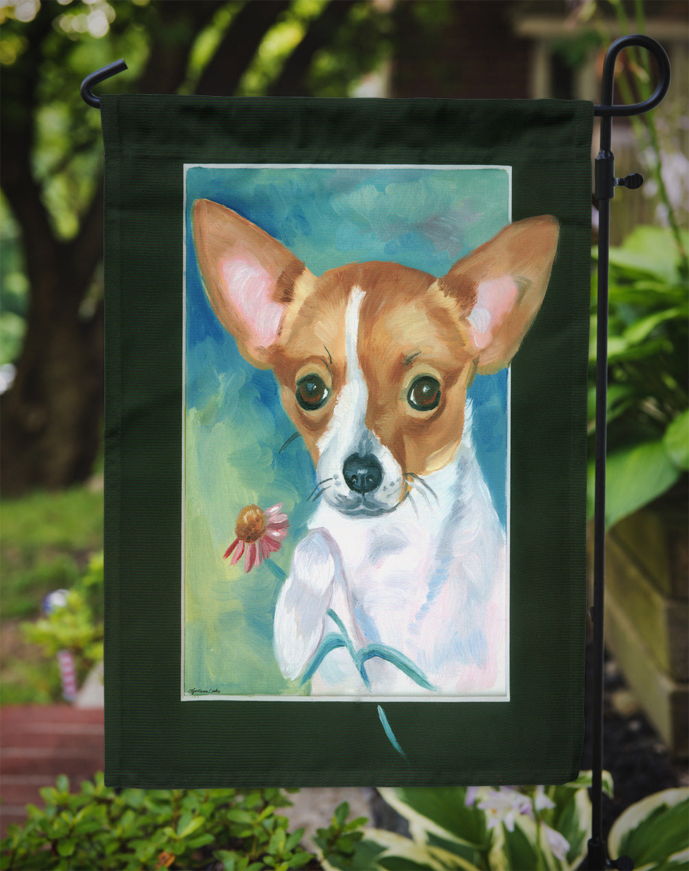 Chihuahua and Daisy Flag Garden Size 7360GF.