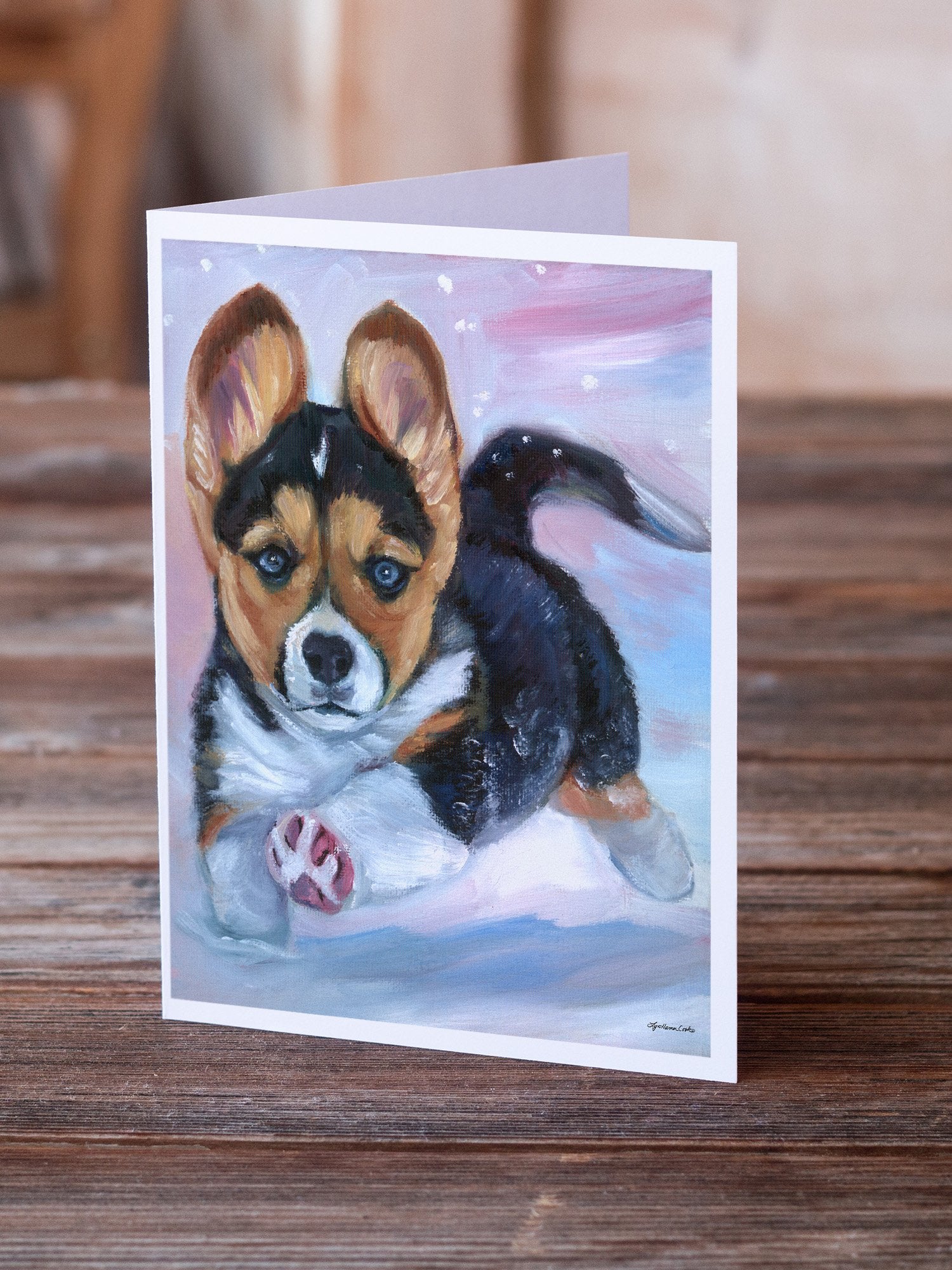 Puppy Chase Corgi Greeting Cards and Envelopes Pack of 8 - the-store.com