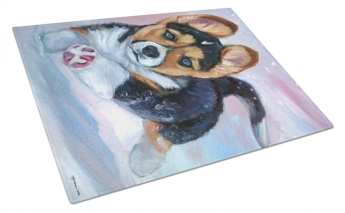 Puppy Chase Corgi Glass Cutting Board Large 7371LCB by Caroline&#39;s Treasures