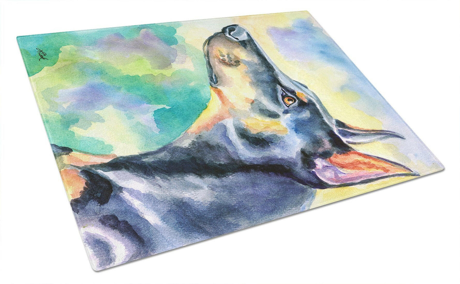 Watercolor Doberman Glass Cutting Board Large 7372LCB by Caroline's Treasures