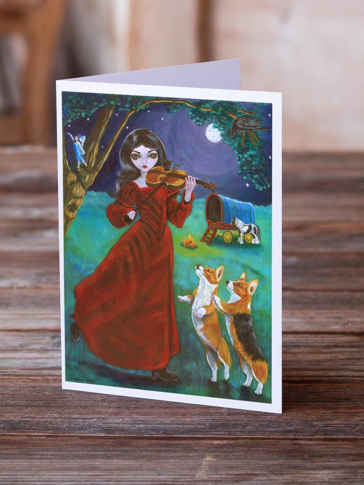 Buy this Fairy Moon Dance with Corgi Greeting Cards and Envelopes Pack of 8