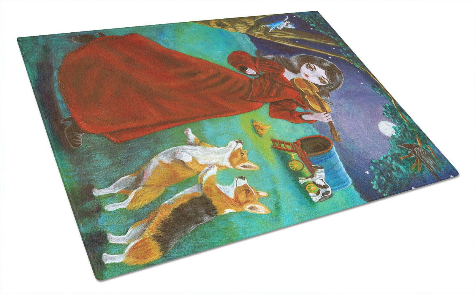 Fairy Moon Dance with Corgi Glass Cutting Board Large 7376LCB by Caroline's Treasures