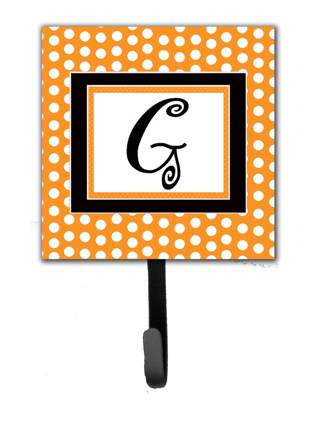 Letter G Initial Monogram - Orange Polkadots Leash Holder or Key Hook by Caroline&#39;s Treasures