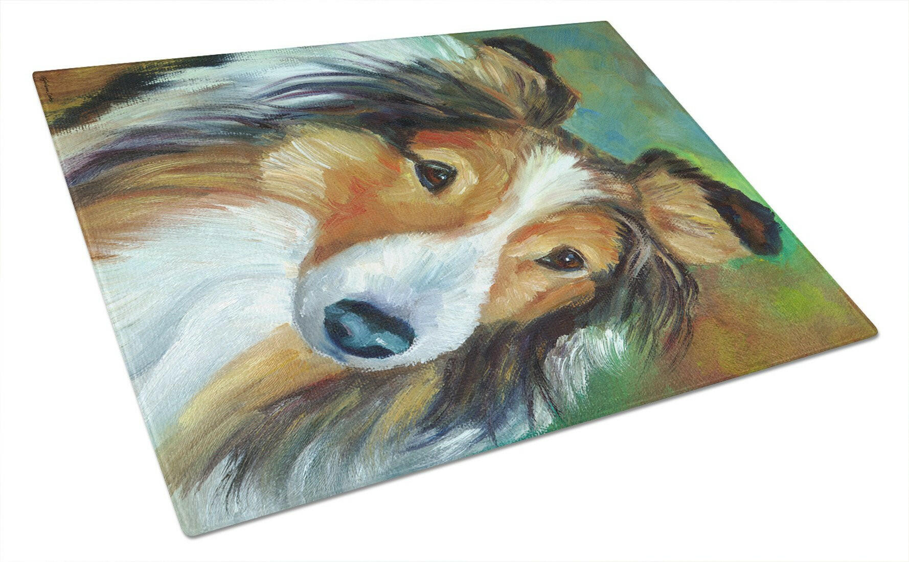 Sheltie Curiosity Glass Cutting Board Large 7396LCB by Caroline's Treasures