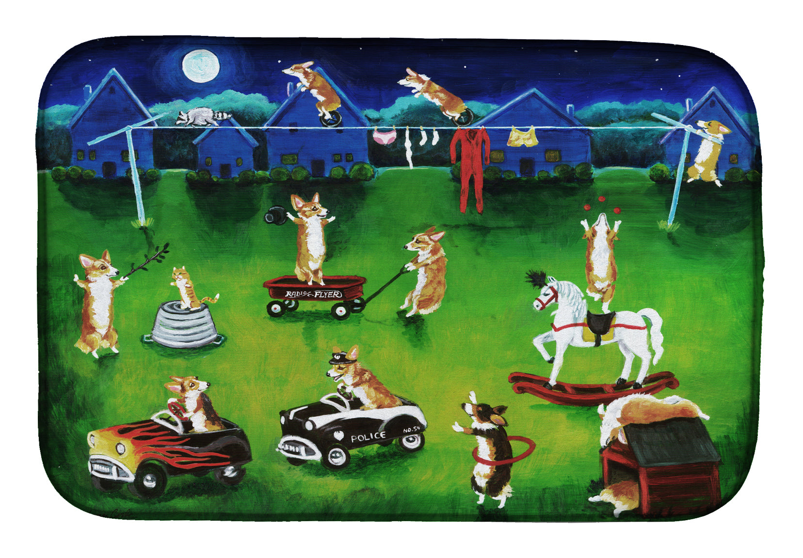 Corgi Backyard Circus Dish Drying Mat 7403DDM  the-store.com.