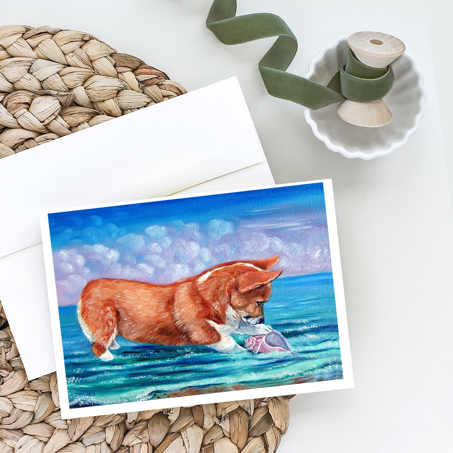 Corgi Sea Shell Find Greeting Cards and Envelopes Pack of 8 - the-store.com