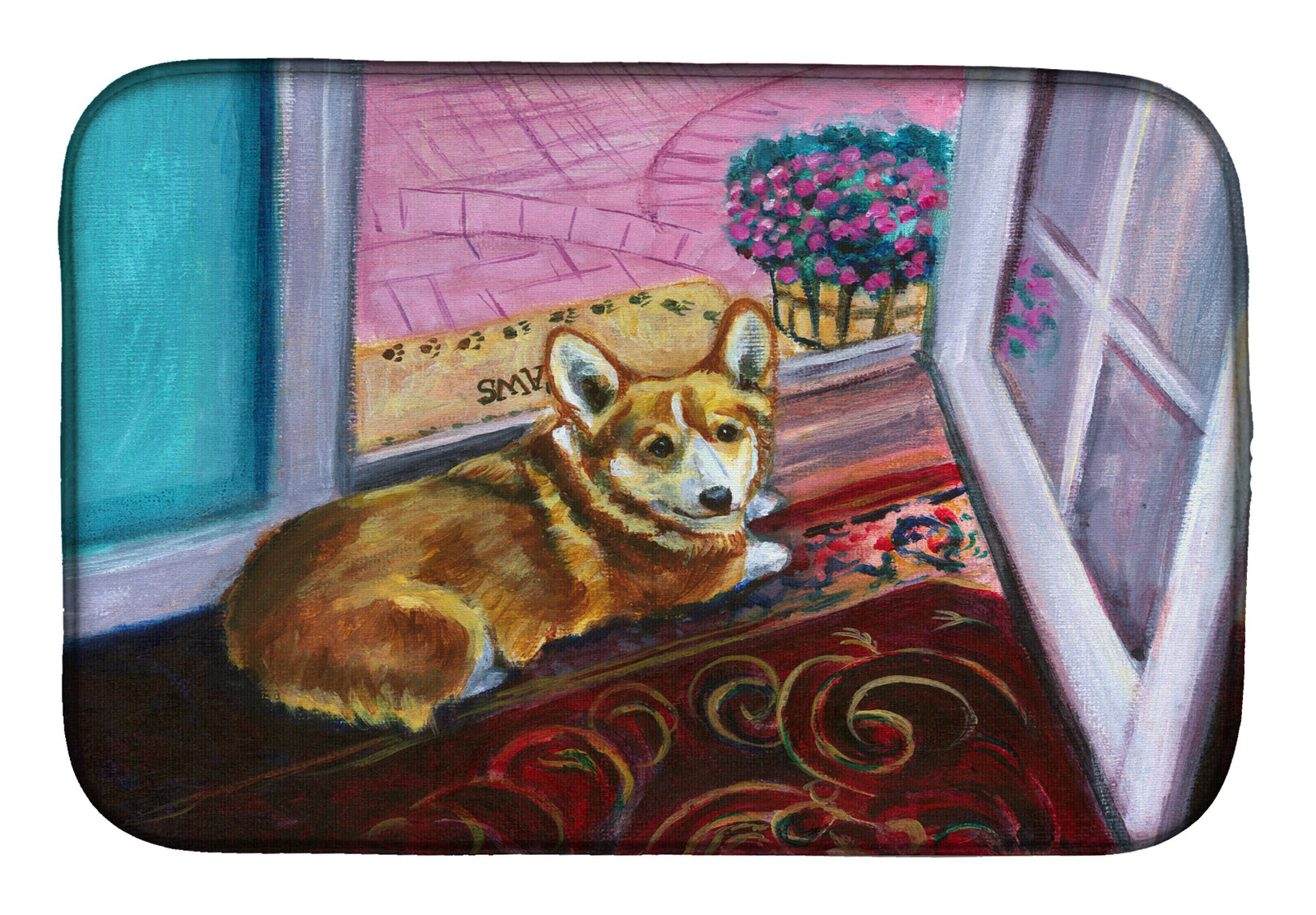 Corgi Watching from the Door Dish Drying Mat 7410DDM  the-store.com.