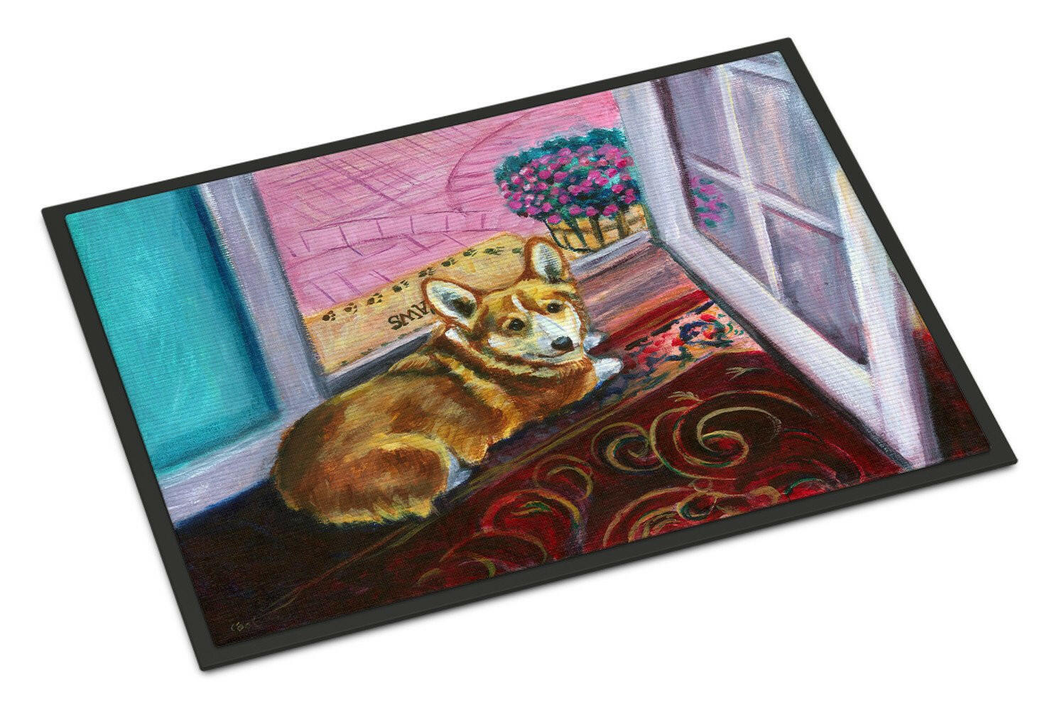 Corgi Watching from the Door Indoor or Outdoor Mat 18x27 7410MAT - the-store.com