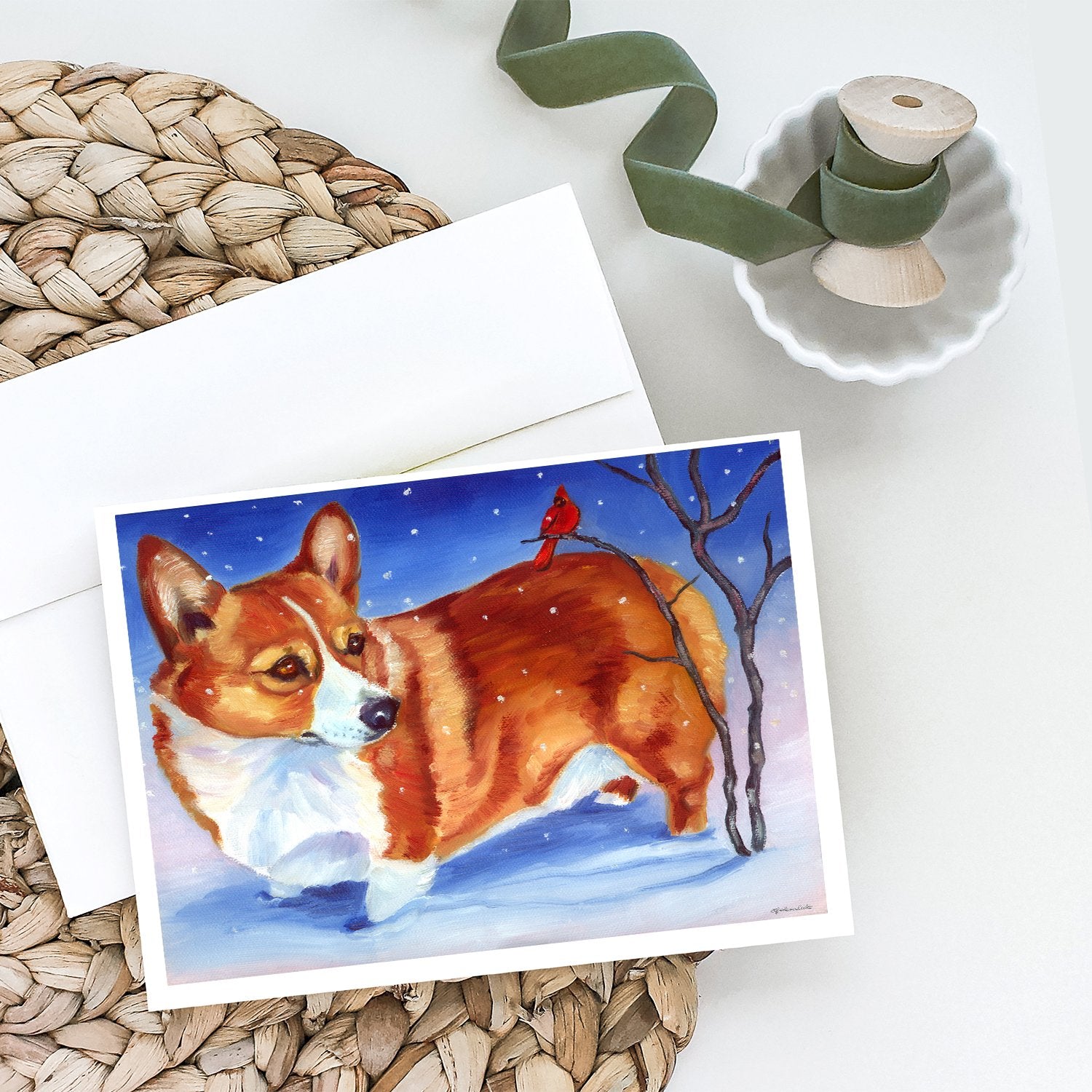 Corgi Cardinal Buddy Greeting Cards and Envelopes Pack of 8 - the-store.com