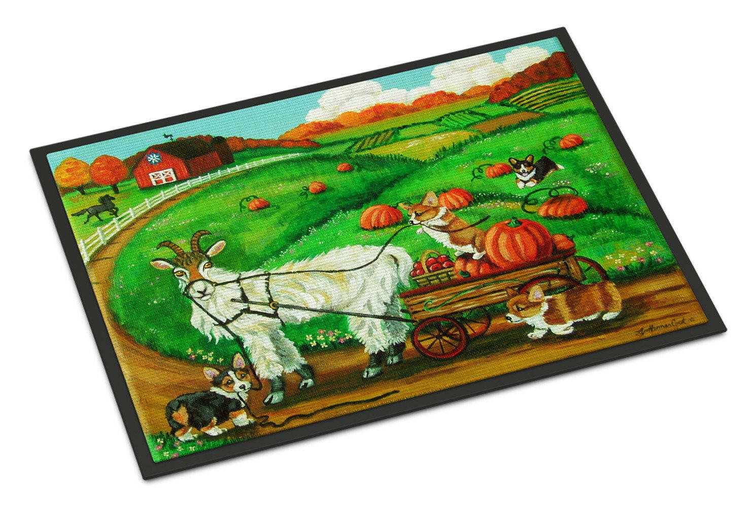 Corgi Pumpkin Ride with Goat Indoor or Outdoor Mat 24x36 7414JMAT - the-store.com